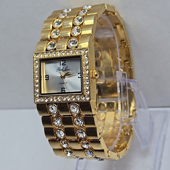 Womens Park Lane Gold Tone Watch Swarovski Crystal Bracelet New Battery Runs - Picture 2 of 9